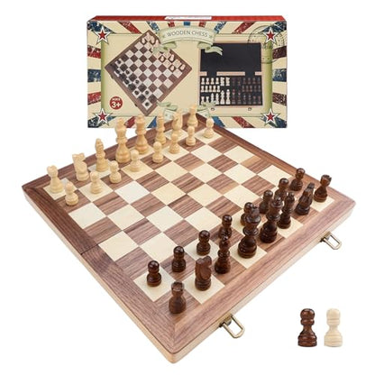 Gothink Chess Set Board Games for Adults, 15'' Handcrafted Wooden Game Board with 2 Extra Pawn Pieces & Storage Box Instructions, Folding Chess Game for Tournament Professional Beginner - Non-Magnetic - style: 15'' Non-Magnetic Chess Set