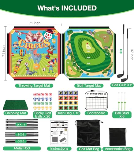 Golf Chipping Outdoor Game, 71'' x 71'' Portable Battle Golf Game Set, Double-Sided Hitting Mat for Indoor & Outdoor Family Fun, Great Gift for Adults, Juniors & Beginners (20 Sticky Balls)
