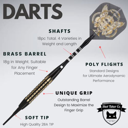 Soft Tip Darts Set - Professional Darts with Customizable Configuration, Aluminum & Plastic Shafts, O-Rings, Flights, Dart Tool, 50PC Extra 2BA Tips - color: 18g-Grey D-STC10444