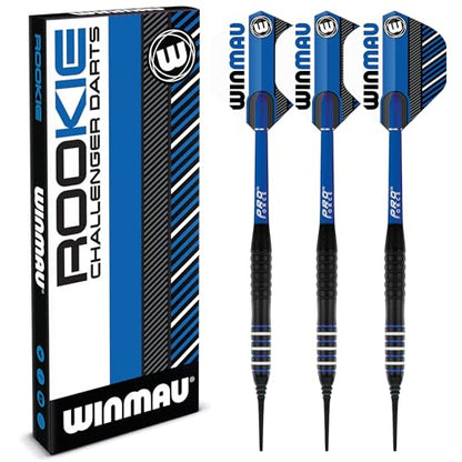 WINMAU Rookie Blue Softip (Plastic Tips) Brass Darts Set | Single or Multi Sets | Includes Flights and Shafts (Stems) | Exclusive Darts Booklet | Blue, Red and Green | - color: Blue