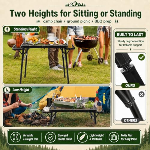 2.5 FT Picnic Table with 2 Wing Panels, Mesh Metal Folding Grill Table Height Adjustable & Lightweight & Portable Table for Outdoor Indoor Camping, Picnic, Beach and BBQ, RV - size: Extended Size