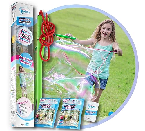 WOWmazing Giant Bubble Wands Kit: (4-Piece Set) | Incl. Wand, Big Bubble Concentrate and Tips & Trick Booklet | Outdoor Toy for Kids, Boys, Girls | Bubbles Made in The USA - style: Kit