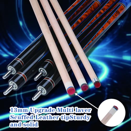 Canadian Maple Pool Cue Sticks (10mm/11.5mm/13mm), 58" 2-Piece Pool Sticks with Low Deflection Shaft,Billiard Sticks for Home, Bar, and Tournament Play - color: Blue 13mm with case
