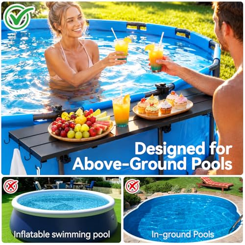 Pool Bar for Above Ground Pools, 49.2×9.6" Poolside Table Holds 110LBS, Adjustable Foldable Swim-Up Bar Fits Top Rails 3.94" or Less, Weather Resistant, for Outdoor & Balcony