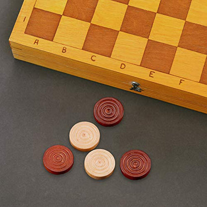 Skylety 72 Pieces Wood Checkers 1.06 Inch Wooden Checkers Pieces Set with Stackable Ridge in Drawstring Storage Pouch for Board Game, Dark Brown and Natural