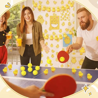 Soulchen 24 Pcs Chick Table Tennis Balls Yellow Chicken Chickie Table Tennis Plastic Funny Stress Props 40 mm for Playing Bounce Game Birthday Party Favors Easter Gift Bag Fillers Carnival Prizes