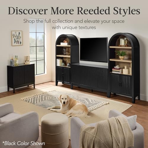 Best Choice Products 55" Modern 4-Door Sideboard Storage Cabinet, Buffet, Media Cabinet, Cupboard, Entryway Accent Table, Bookcase w/Reed Panels and Adjustable Shelves – Walnut - color: Walnut