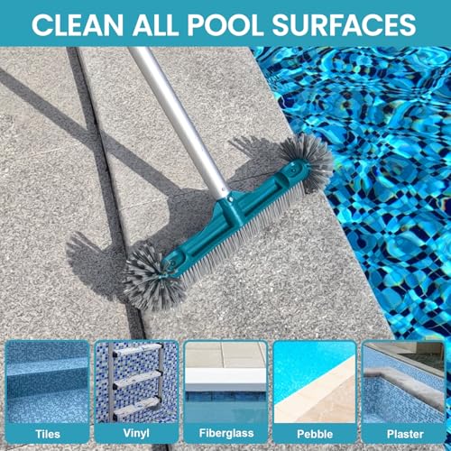 18” Pool Brush Head - Plastic Pool Brushes with Round Ends for Cleaning Swimming Pool Walls, Steps & Corners, Safe for Vinyl Liner(No Pole) - size: 18" Pool Brush