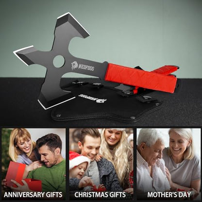 NedFoss Axe Throwing, 11.9" Full Tang Triple Edge Throwing Axe with Sheath | TPE Rubber Handle, Axe Throwing Set 3 for Backyard Recreation Axe Throwing Game, Christmas Halloween Gifts for Women Men
