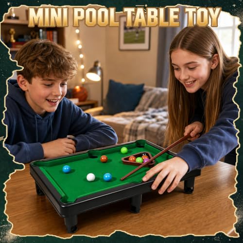 Mini Pool Table Set Portable Small Tabletop Billiards Game with 2 Sticks, 16 Balls and Triangle for Travel Party