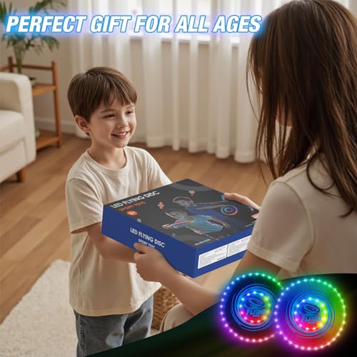 HYES 2 Pack Light up Flying Discs for Kids, 45 LEDs, 14 Lighting Modes, Rechargeable Glow in The Dark Flying Ring for Beach, Camping, Outdoor Game, Sport Toys for Teens Boys Adult - size: 2PCS: 10in + 10in