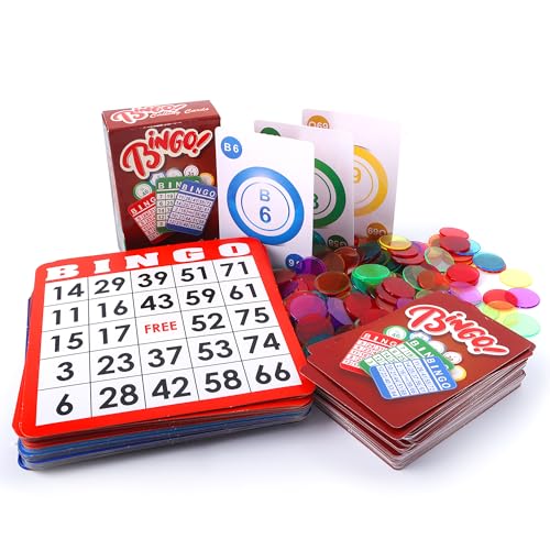 GSE Games & Sports Expert Complete Bingo Game Set with 50 Bingo Cards, 500 Chips, Calling Cards Deck, Party Fun Game for Adults, Seniors, Family Gatherings, Classroom Activities, Large Groups - size: 50 Cards & 500 Chips Set