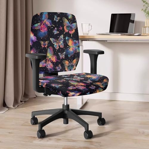 Butterfly Office Chair Cover 2 Piece Waterproof and Elastic Office Chair Seat Cover Protective Stretch Decorative Fabric Cover Polyester Universal Desk Task Chair Covers for Workspace
