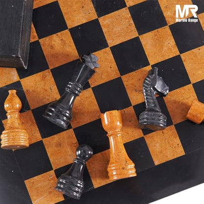 Marble Chess Set 15" Inches Black & Golden with Storage Box and 2 Extra Queen Handmade Classic Board Games for Adults, Luxury Marble Chess Board & Chess Pieces for Gifts - color: Black & Golden