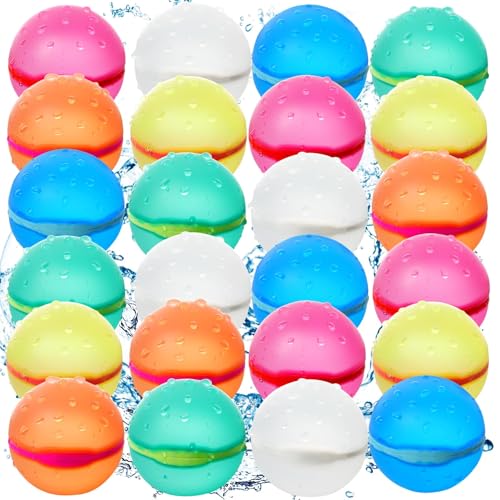 24 PCS Reusable Water Balloons, Magnetic Self-Sealing Refillable Water Bombs,Water Toys for Kids Outdoor Summer Pool Beach (24 PCS) - color: 24 Pcs