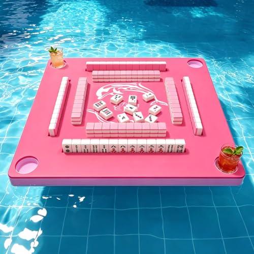 Floating Mahjong Table for Pool, No Assembly EVA Water Game Table Tray, Portable Swimming Pool Hot Tub Floating Board Game Table for Adults, Card Poker Domino Mahjong Game Summer Party Supplies - color: Pink