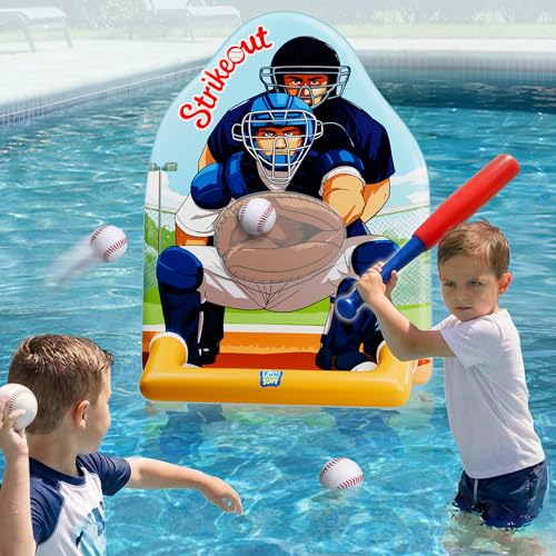 Funscape Kids Inflatable Baseball Pool Toy, Fun Swimming Pool Soft Ball Toss Game, Outdoor Yard Water Target Sports Activity, Cool Summer Beach Family Party Gift 3 4 5 6 7 8 Yr Boy Girl Child-Baseball - style: Baseball