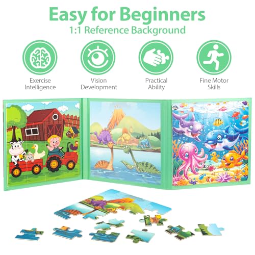 Animal Magnetic Puzzles for Toddlers 3-5, Travel Toys for Kids Ages 4-6, Educational Learning Magnets, Ideal Road Trip Activities for 3 4 5 6 Boys and Girls - style: Animal
