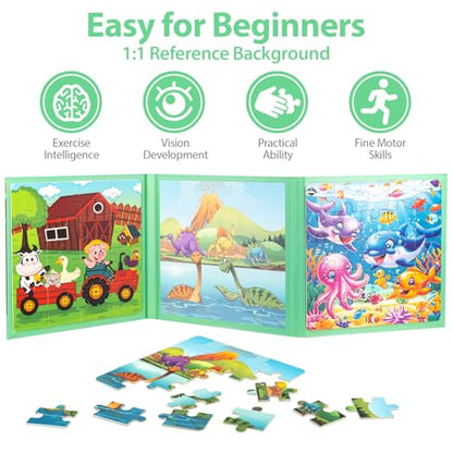 Animal Magnetic Puzzles for Toddlers 3-5, Travel Toys for Kids Ages 4-6, Educational Learning Magnets, Ideal Road Trip Activities for 3 4 5 6 Boys and Girls - style: Animal