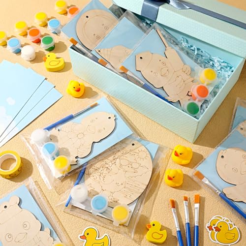 Saypacck 24 Pcs Duck Party Favors Wooden Painting Craft Kits Birthday Party Supplies with Organza Bag for Goodie Bags Fillers Adult Thank You Gifts - style: Duck