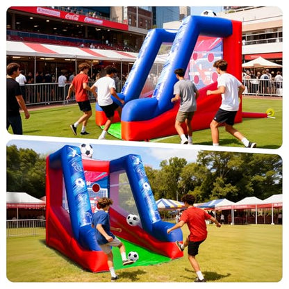 Inflatable Soccer Dartboard, Commercial Grade PVC Soccer Game with 2 Balls & Air Blower, 4-Target Scoring Inflatable Carnival Game for Outdoor Fun, Home & Rental Use - style: Soccer