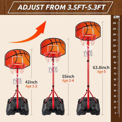 Kids Basketball Hoop for 1 2 3 4 5 6 Year Old Stand Adjustable Height 3.5ft-5.3ft Toddler Boy Basketball Hoop Indoor Mini Basketball Hoops Goal Ball Games Toys for Girl Boy Age 1-3 2-4 3-5