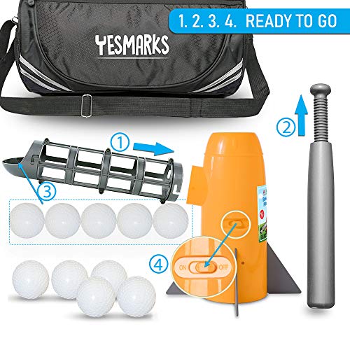 YESMARKS Kids Auto Baseball Pitching Machine Outdoor Toy Set - Training Equipment & Batting Practice Toys for Youth, Includes 10 Baseballs, Baseball Bat and Sports Bag | Includes 10 PP Baseballs, Baseball Bat, Sports Bag, Outdoor Sports Backyard Game Toy