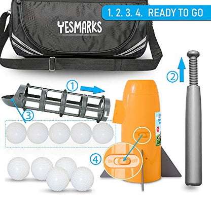 YESMARKS Kids Auto Baseball Pitching Machine Outdoor Toy Set - Training Equipment & Batting Practice Toys for Youth, Includes 10 Baseballs, Baseball Bat and Sports Bag | Includes 10 PP Baseballs, Baseball Bat, Sports Bag, Outdoor Sports Backyard Game Toy