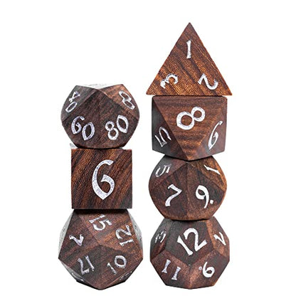 7PCS Wooden DND Dice Set, Red Sandalwood D&D Dice with Metal Box for Role Playing Games, d and d Gifts - color: Red Sandalwood