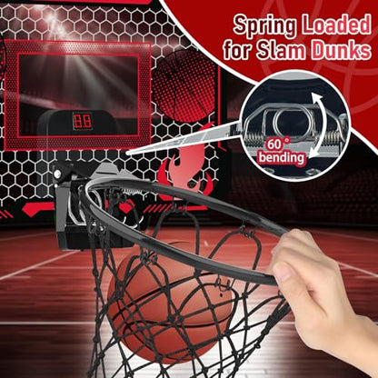 Indoor Basketball Hoop for Kids with Scoreboard Over the Door Basketball Hoop with 3 Balls Basketball Toys Gifts for 5 6 7 8 9 10 11 Years Old Boys Girls Mini Hoop for Bedroom and Birthday/Christmas - style: Red