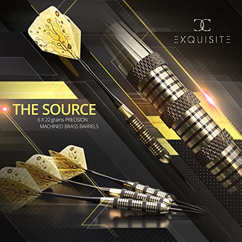 CC-Exquisite Premium Steel Tip Darts Set - Professional Darts, Brass Barrels, Metal Tip Darts, Extra Flights, (12) Aluminum Shafts 35/48, O-Rings, Dart Tool, Dart Sharpener, Darts Case