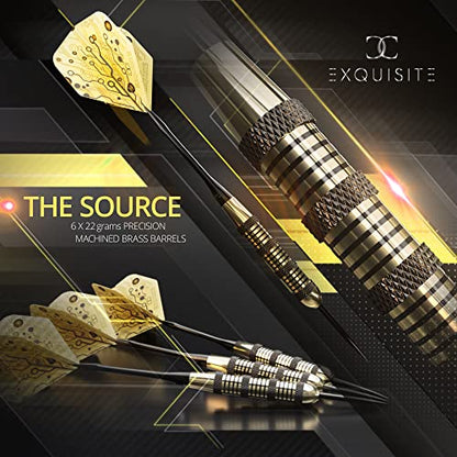 CC-Exquisite Premium Steel Tip Darts Set - Professional Darts, Brass Barrels, Metal Tip Darts, Extra Flights, (12) Aluminum Shafts 35/48, O-Rings, Dart Tool, Dart Sharpener, Darts Case