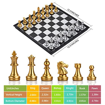 3 in 1 Magnetic Chess Checkers Backgammon Board Game Set with 12.5 Inch Folding Board Travel Games for Kids and Adults (Chess: Gold & Silver) - color: Chess: Gold & Silver