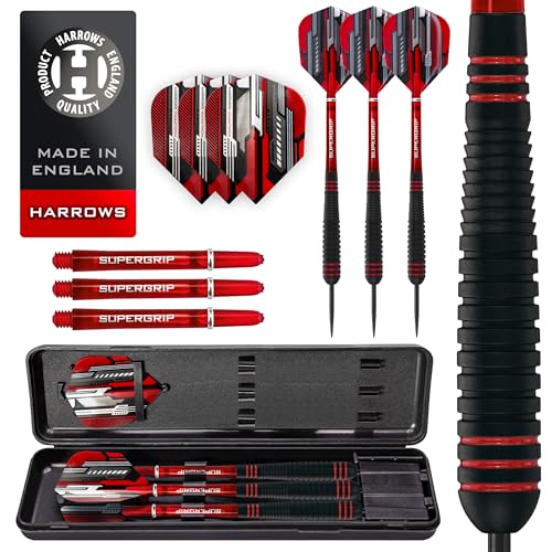 Harrows Ace Rubber Brass Steel Tip Darts Set Available in 20g, 22g, 24g & 26g - Includes Supergrip Shafts, Micron Marathon Flights & Convenient Travel Case - size: 24 g