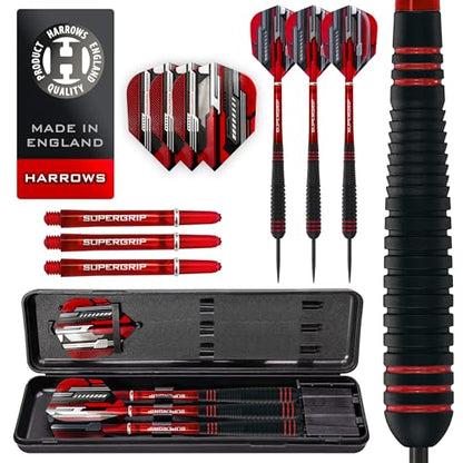 Harrows Ace Rubber Brass Steel Tip Darts Set Available in 20g, 22g, 24g & 26g - Includes Supergrip Shafts, Micron Marathon Flights & Convenient Travel Case - size: 20 g