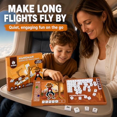Magnetic Hangman Game for Kids Ages 4-10, Reusable Travel Word Game, Screen-Free Learning Toy for Road Trips, Airplane Activities and Car Rides - color: Hangman