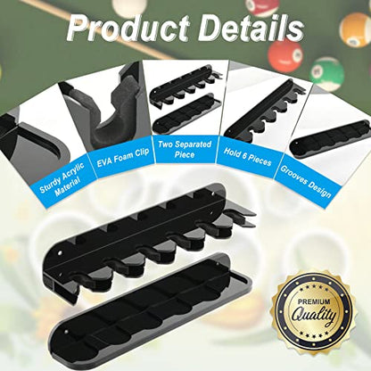 Cosmos Acrylic 2-Piece Billiard Cue Rack Wall Mount Billiard Stick Holder Wall Rack, Eva Foam Cue Clips Holds 6 Pool Cues, Billiard Pool Equipment Accessories (Solid Black) - color: Solid Black
