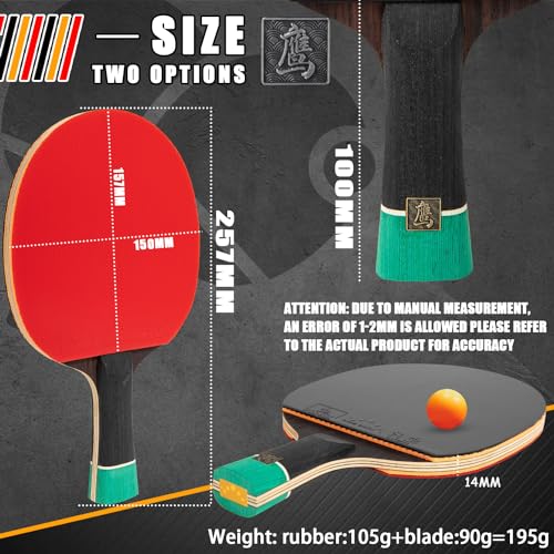 Professional Ping Pong Paddle,Ebony 7-Layer Pure Wood Table Tennis Racket,for Beginner, Intermediate and Advanced Players(yanying) - color: Long Paddle(FL)