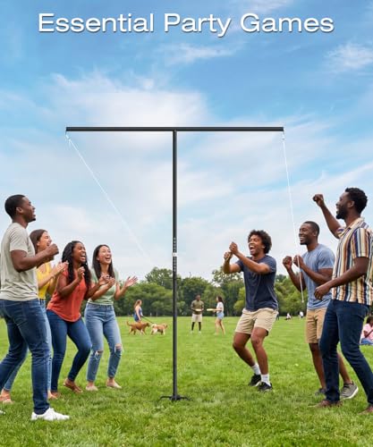 7.5FT Outdoor Giant Ring Toss Game for Adults and Family, Height Adjustable Hook and Ring Game with 3 Sizes Ring & 33FT DIY Rope for Party, Metal Large Ring Toss Game for Home, Yard, Black