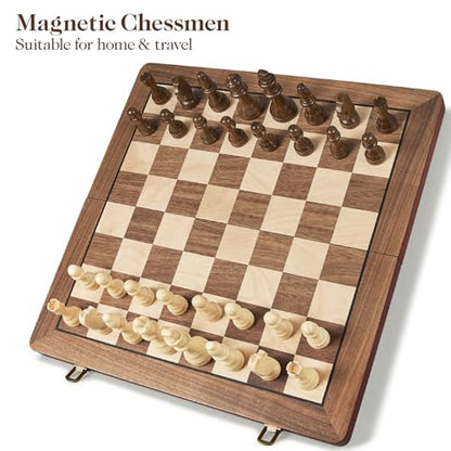 17" Magnetic Wooden Chess Set for Adults Kids, Chess Board Games with Magnetic Pieces & Extra Queens, Folding Portable Travel Large Unique Chess Sets for Tournament Professional Beginner - size: 17 Inches