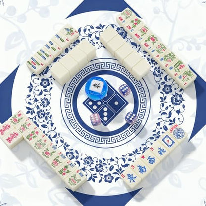 Jolitac American Mahjong Game Set, 166 Premium Tiles, 1.2-inch Mahjong Tile Set with Sturdy Carrying Bag, Thickened Mah-Jongg Tiles Bag Portable Travel Complete Mahjong Set - color: Blue & White