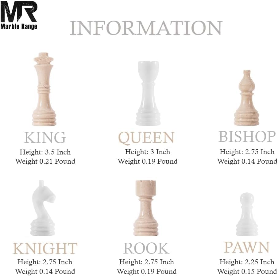 Marble Chess Set 15" Inches Verona and White with Storage Box and 2 Extra Queen Handmade Luxury Board Games for Adults, Ideal Marble Chess Board Game Set & Chess Pieces - color: Verona & White