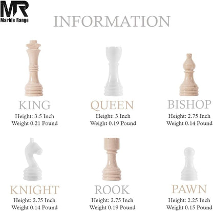 Marble Chess Set 15" Inches Verona and White with Storage Box and 2 Extra Queen Handmade Luxury Board Games for Adults, Ideal Marble Chess Board Game Set & Chess Pieces - color: Verona & White