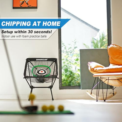SENSECLUB Foldable Chipping Net with Mat & Balls, Heavy-Duty Practice Golf Net Chipping Target, Backyard Golf Game & Gifts - style: Green +Mat +Balls