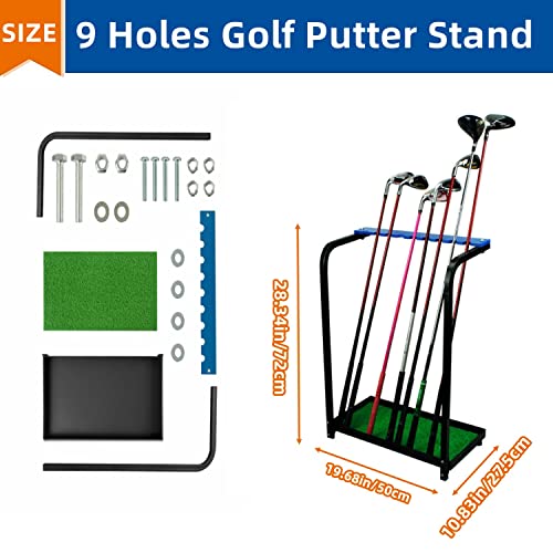 Nisorpa Golf Club Rack Golf Club Organizer 9 Clubs Golf Putter Stand - Indoor Display Rack Metal Golf Club Display Rack for Storage Sports Outdoors Wall Garage