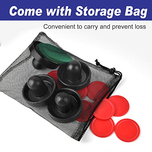 Coopay Air Hockey Pushers and Pucks, Air Hockey Paddles with Felt Bottoms, Goal Handles Paddles Replacement Accessories with a Drawstring Bag for Game Tables (4 Striker, 8 Red Puck Pack) - color: Black