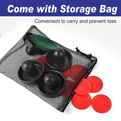 Coopay Air Hockey Pushers and Pucks, Air Hockey Paddles with Felt Bottoms, Goal Handles Paddles Replacement Accessories with a Drawstring Bag for Game Tables (4 Striker, 8 Red Puck Pack) - color: Black