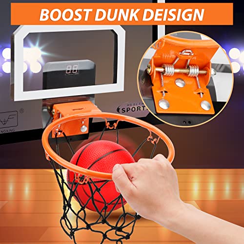 Larger Indoor Basketball Hoop with 9" Large Dunk Rim for Kids and Adults, Over The Door Basketball Hoop for Bedroom with 3 Rubber Small 6" Basketball Sport Toy Gifts - style: Shatterproof