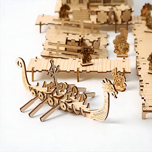 3D Wooden Puzzles Viking Port Invasion Model Kits, Brainteaser and Puzzle for Christmas/Birthday,Gifts for Adults and Teens to Build Combination - style: Viking