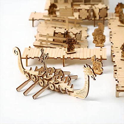 3D Wooden Puzzles Viking Port Invasion Model Kits, Brainteaser and Puzzle for Christmas/Birthday,Gifts for Adults and Teens to Build Combination - style: Viking